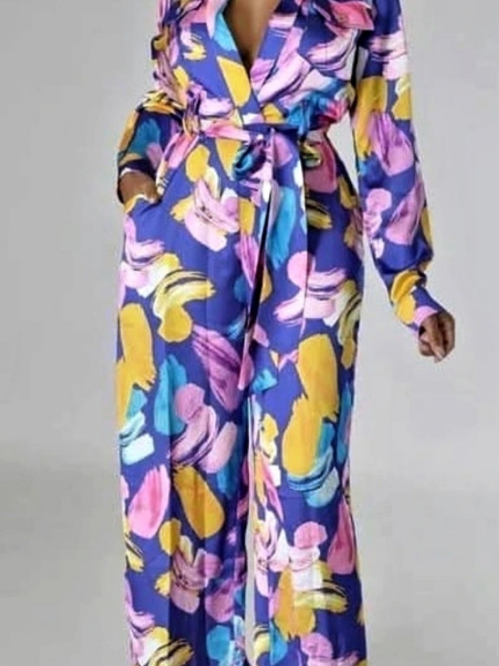 Floral Maxi Jumsuit in Blue & Purple Like New